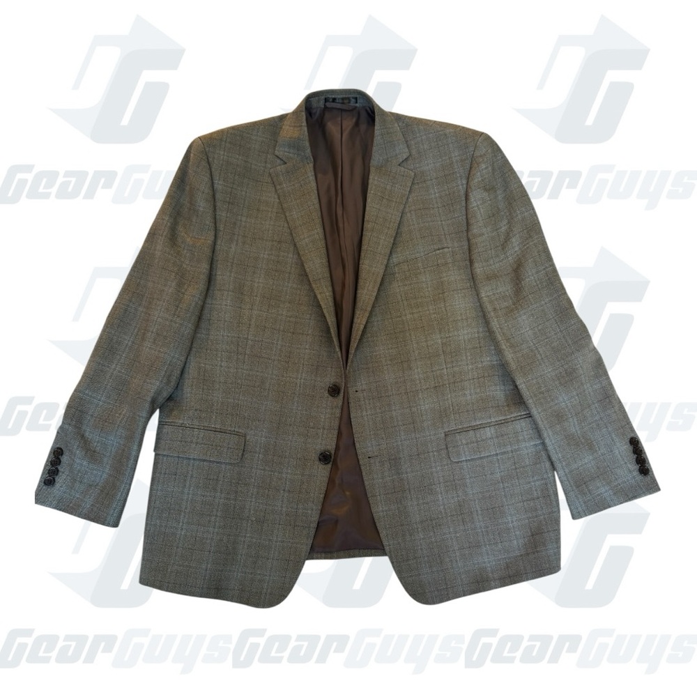 Lauren By Ralph Lauren Blazer Jacket Mens 46R Gray Windowpane Silk Wool Blend